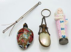 A Royal Copehagen porcelain needle case with silve