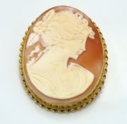 A yellow metal cameo, tests electronically as 9ct gold, 48mm x 38mm, 10.8g