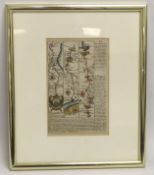 A framed 18thC. map of St. Columb, Truro, Padstow, St. Michael's Mount, Cornwall, possibly by Owen &