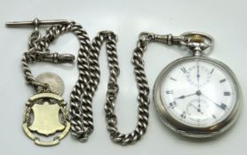 An antique silver top wind Swiss chronograph pocke