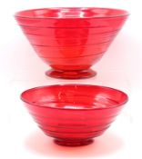 Two Whitefriars ribbon art glass bowls, largest 26