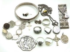 A quantity of silver & white metal items including