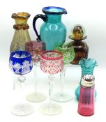 Four Bohemian cut glass hock glasses, a Mdina scen