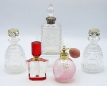 A crystal scent bottle with arts & crafts silver h
