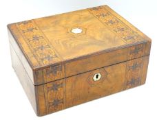 A 19thC. burr walnut box with mother of pearl escu