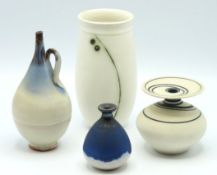 Four pieces of studio pottery, smaller white piece