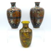A pair of 19thC. Oriental cloisonne enamel vases,