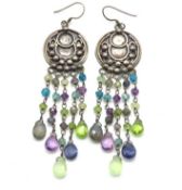 A pair of silver boho chandelier earrings, 72mm dr