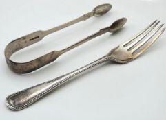 A pair of early Victorian 1850 London silver tongs