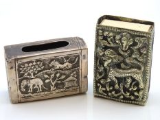 Two white metal vesta cases with Asian & Oriental