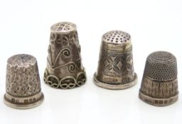 Four silver thimbles including Charles Horner, Che