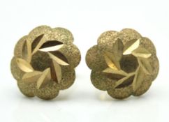 A pair of 9ct gold earrings of floral form, 10mm d