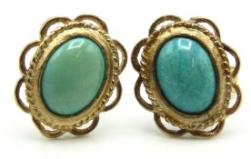 A pair of 9ct gold turquoise earrings, 12mm wide,