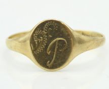 A 9ct gold signet ring monogrammed 
