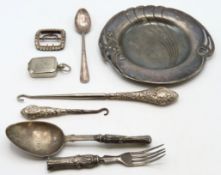 A WMF art nouveau dish twinned with two silver han
