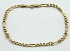 A 9ct gold figaro bracelet, 190mm long, 1.3g