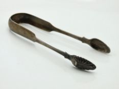 A William IV Glasgow silver pair of tongs with sca
