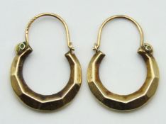 A pair of 9ct gold faceted hoop earrings, 14.5mm w