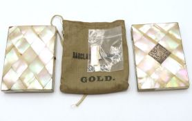 Two mother of pearl card cases, one with original
