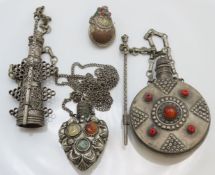 A selection of four white metal amulet/fragrance h