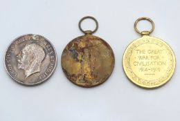 Three WW1 medals: 14099: Dvr. J. C. Wedlake. R. A;