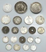 A selection of mixed coinage, all bar one drilled