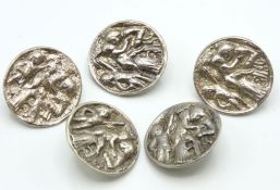 Five Victorian 1897 London silver buttons by Mauri