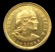 A 1913 Peruvian 1/5 Libra trade gold coin, 14.25mm