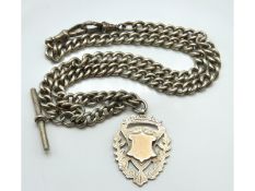 A double chain silver Albert with fob, dates to 19