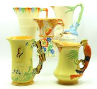 Five art deco pottery jugs including three Burleig