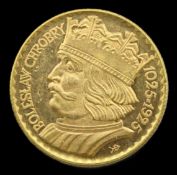 A 1925 Polish 20 Zlotys gold coin, 21mm diameter,
