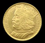 A 1925 Polish 10 Zlotys gold coin, 19mm diameter,