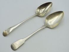 Two George III Exeter silver spoons by Joseph Hicks, table & server, 1792 & 1814, monogrammed, 116.4