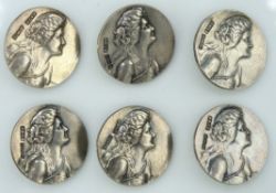 A set of six 1902 Edwardian Birmingham silver butt