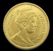 A 1912 Dutch 5 Gulden - Wilhemina gold coin, 18mm