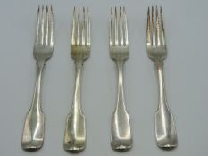 Four 1813 George III Exeter silver dinner forks by