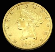 A 1900 US Liberty head $10 gold coin, 16.6g, 0.900