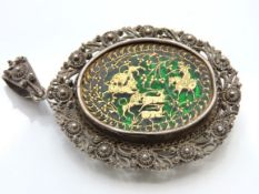 A 19thC. Indian Pratapgarh Thewa work gold on glass depicting hunting scene & mounted in an Indian w