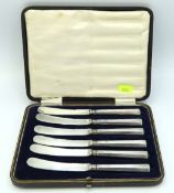 A cased set of six silver handled fruit knives