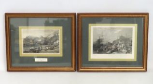 A pair of framed antique J. M. W. Turner prints depicting St. Mawes Castle, Cornwall, approx. 420mm