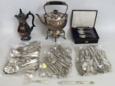 A silver plated spirit kettle & stand twinned with