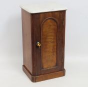 A 19thC. marble topped mahogany pot cupboard with