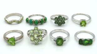 Eight sterling silver rings set with various stone