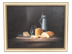 A framed still life oil on canvas by Malcolm Green