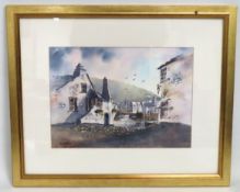 A framed watercolour of Polperro by H. Barnes, ima