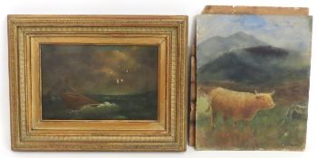 A 19thC. oil on canvas seascape of ship at sea, so