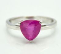 A sterling silver ring set with ruby, 2.6g, size O