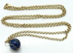 A 9ct gold belcher chain with blue sodalite stone
