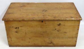 A 19thC. pine trunk with later bottom panel & crac