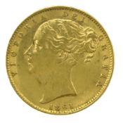 An 1861 Victoria young head shield back full gold
